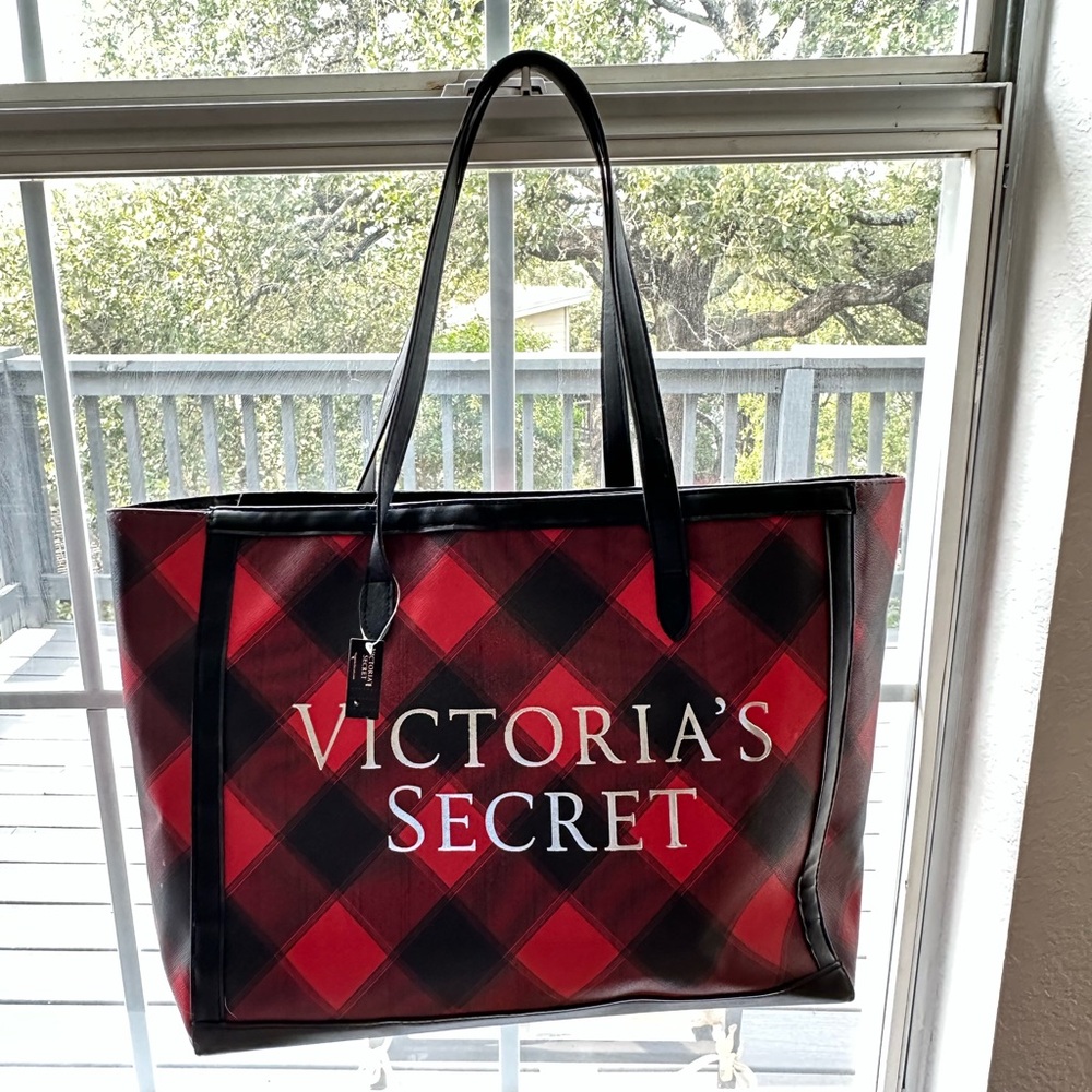 Victoria's Secret Red and Black Plaid Tote
